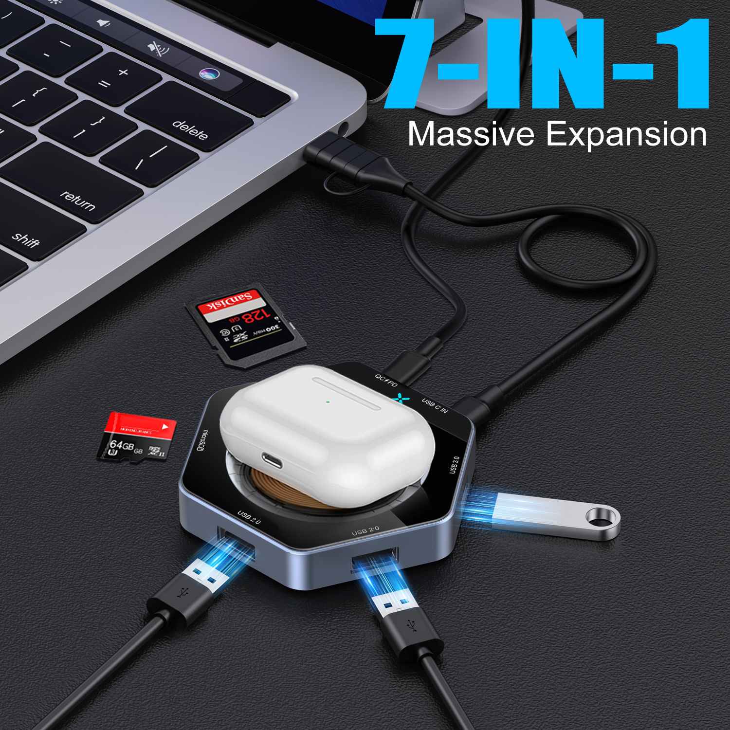 15W Hızlı Şarj 7 In1 USB Hub Dock Kablosuz Şarj Cihazı